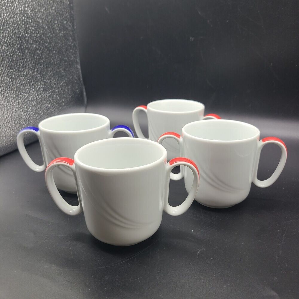 set (4)  mugs Schonwald  Donna Senior 10.5 oz White Porcelain Special Two-Handle